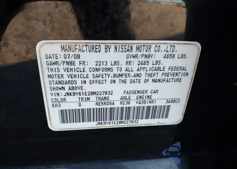 2008 Infiniti G35 Journey z USA, uszkodzony, nr VIN JNKBV61E28M227832